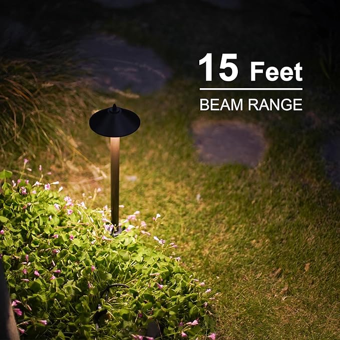 GOODSMANN Landscape Lighting Outdoor Low Voltage Landscape Lighting Kits 8PK Pathway Lights Wired 1.2W 40 Lumen 2700K Metal 12V AC Brown Electric Sidewalk Walkway Lights with Cable Connectors