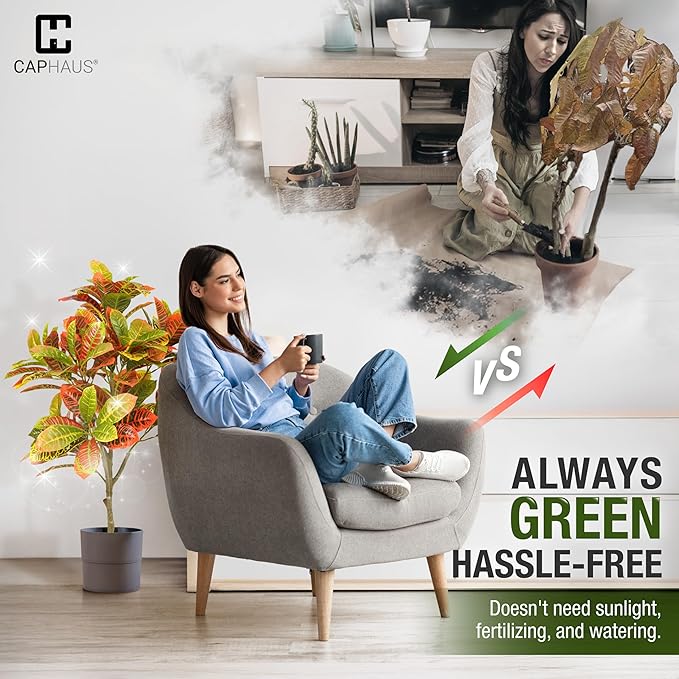 CAPHAUS 30 Inch Artificial Croton Tree Potted Plant - Realistic Faux Tropical Plant with UV Resistance, Low Maintenance Indoor Outdoor Decor for Front Porch, Patio, Houseplant