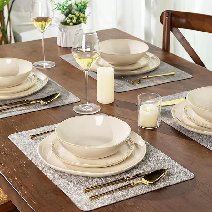 AmorArc Ceramic Dinnerware Sets,Handmade Reactive Glaze Stoneware Plates and Bowls Sets,Highly Scratch Resistant | Dishwasher & Microwave Safe Dishes Set,Service for 4 (12pc)