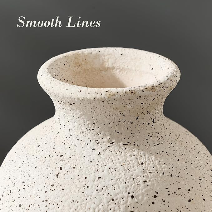 Large Ceramic Rustic Flower Vase, 10.43 Inch Tall Vintage Pottery Home Decor, Antique Farmhouse Terracotta Vase for Living Room, Table, Shelf, Mantel Decoration, Farmhouse - Off-White