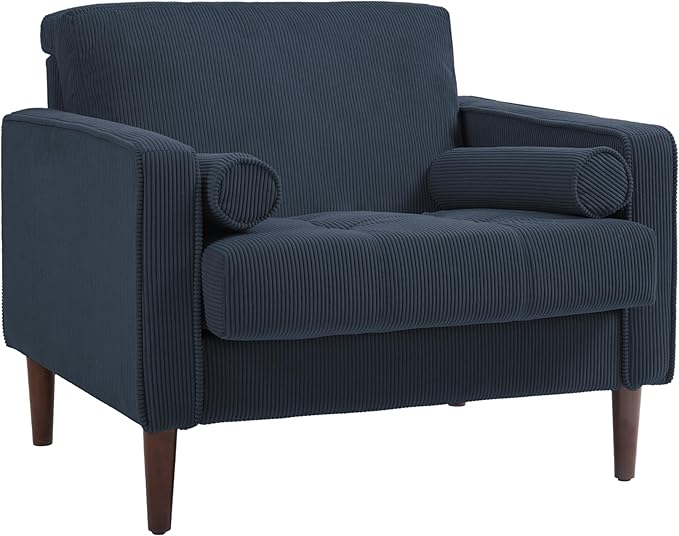 UIXE Accent Chair Corduroy Fabric Upholstered Armchair for Living Room, Mid-Century Modern Arm Chair Comfy Single Sofa Bedroom Side Reading Seat - Navy Blue