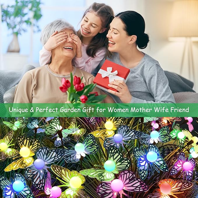 Solar Garden Butterfly Lights, 6 Pack 48 LED Solar Swaying Lights, 7 Color Changing Waterproof Firefly Light Outdoor Fairy Light for Garden Patio Yard Pathway Flower Bed Decoration