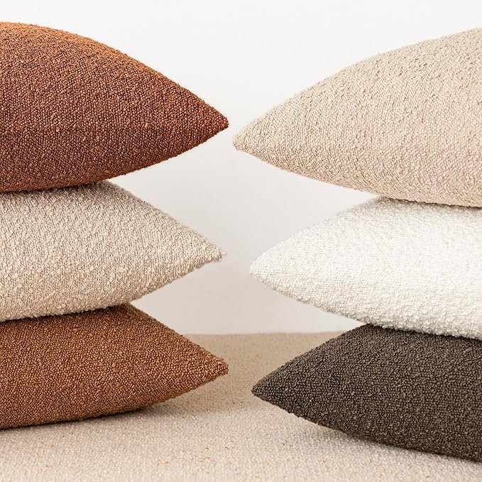 Foindtower Pack of 2 Textured Boucle Throw Pillow Covers Accent Solid Pillow Cases Cozy Soft Decorative Couch Cushion Case for Chair Sofa Bedroom Living Room Home Decor 18x18 Inch Burnt Orange Hazel