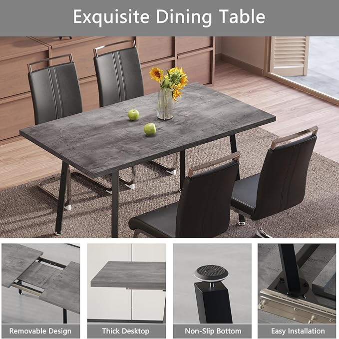 5 Piece Dining Table Set for 4-6,55-71" Extendable Dining Table Set with 4 Upholstered Chairs,Rectangle Kitchen Table Set for Small Space,Dining Room and Office,Grey