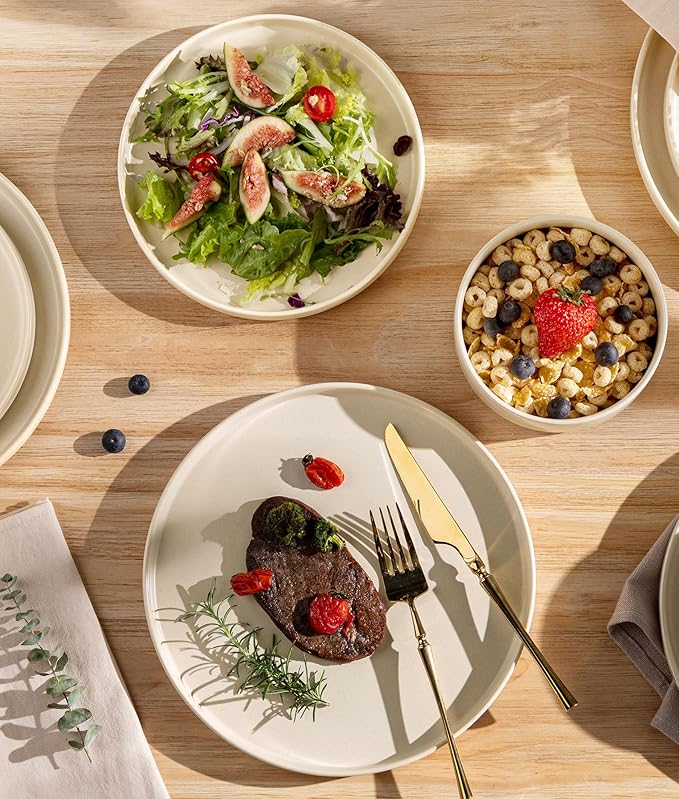 TheTerra Ceramic Dinnerware Sets for 6, 18 Pieces Handmade Reactive Glaze Plates and Bowls Set, Scratch Resistant Dish Set, Oven & Microwave & Dishwasher Safe, Ice Cream