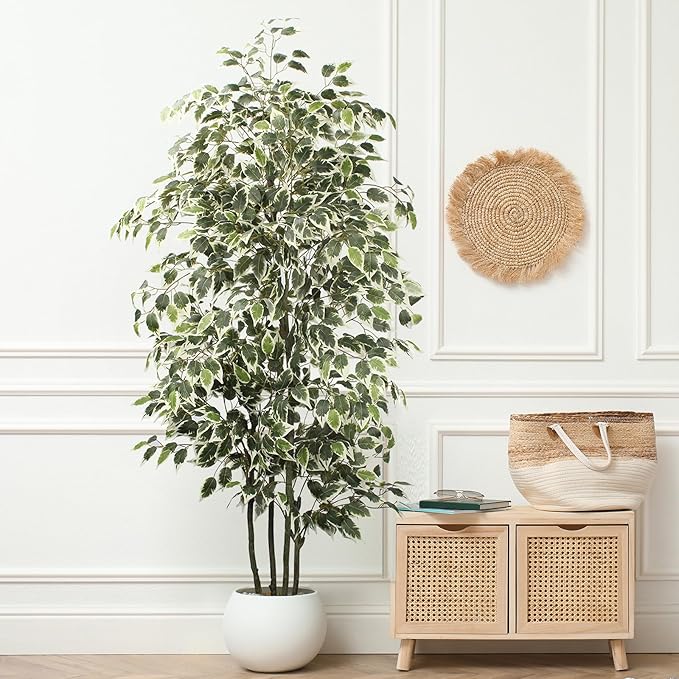 Artificial Ficus Tree，6ft Tall Silk Ficus Tree for Home Decor Indoor & Outdoor Fake Plant Suitable for Living Room,R1802PCS