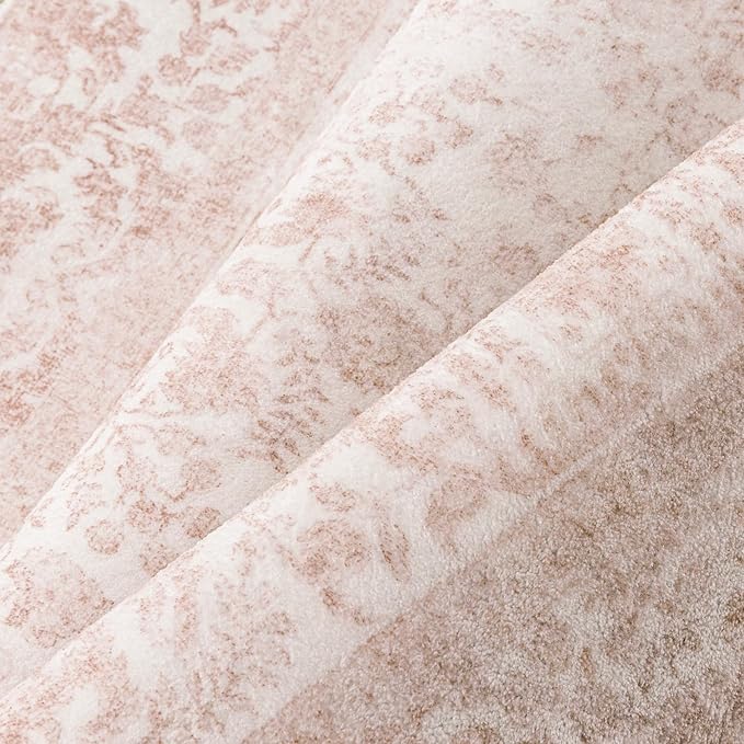 Pink Runner Rug 2x8 Hallway Machine Washable Kitchen Vintage Distressed Non Slip Long Carpet Indoor Retro Floral Bedroom Accent Throw Rug for Bathroom Office Laundry Dining Room