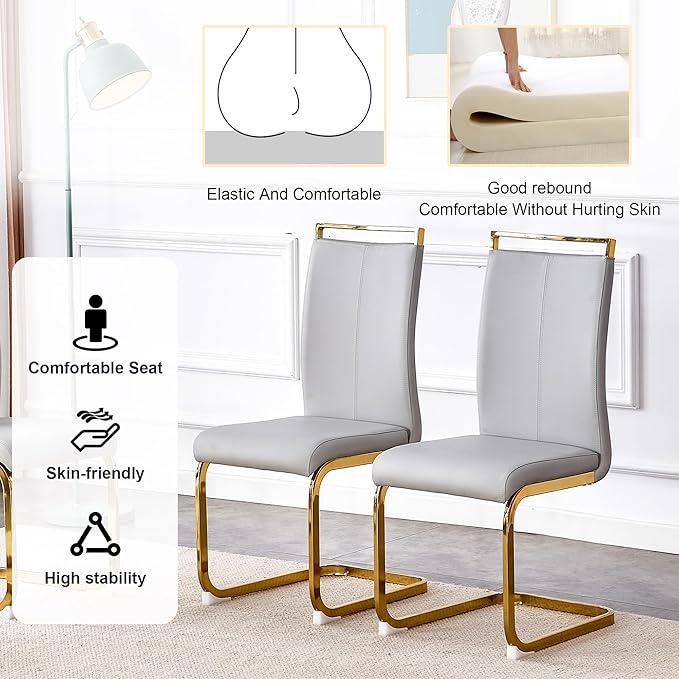 63” Dining Room Table Set for 6,Gold Rectangle Kitchen Table Set with PU Leather Chairs,Black Faux Marble Tempered Glass Top and Golden Base
