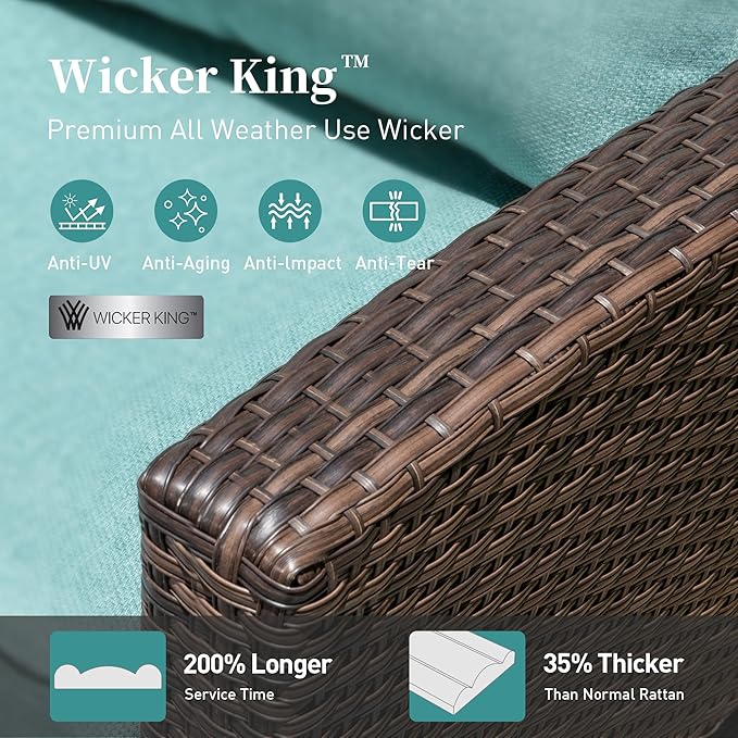 Patio Furniture Set Outdoor Furniture Brown Wicker Rattan Patio Conversation Sets with Cushion Outside Sofa Set,5 Pieces with Rectangular Firepit Table,7 Seats,Blue