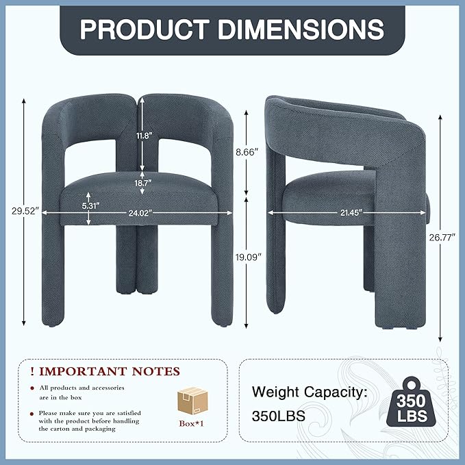 Modern Barrel Dining Chairs, Upholstered Linen Dining Room Chair with Wooden Legs, Accent Chairs for Kitchen/Dining Room/Living Room, Blue