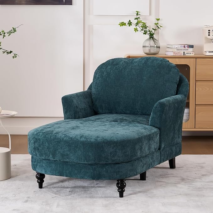 Chaise Lounge Chair Indoor, 59.8" Oversized Couch Reading Chairs, Chenille Comfortable Deep Sleeping Single Sofa, Upholstered Modern Couch Sofa Bed for Living Room, Bedroom & Apartment (Blue)