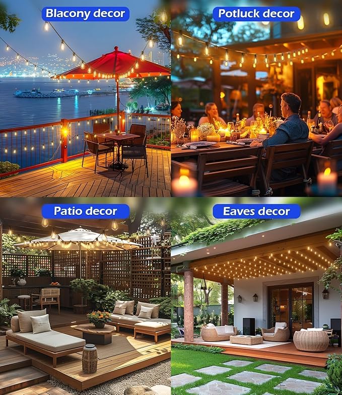 200FT Outdoor String Lights, Ultra Long Waterproof 60+2 Shatterproof Bulbs Led Outside Patio Lights for Porch Deck Garden Backyard Balcony Wedding Party Decor