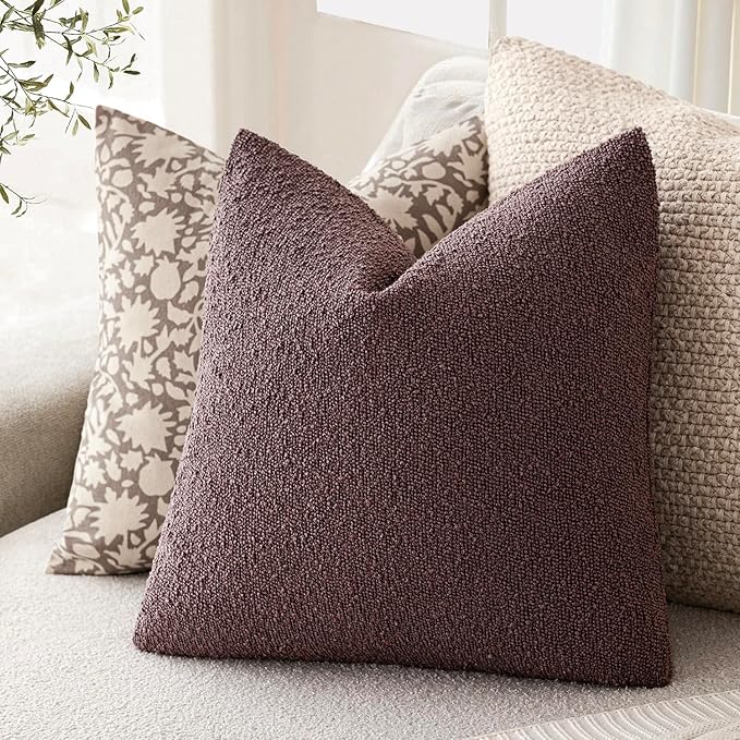 Foindtower Pack of 2 Textured Boucle Throw Pillow Covers Accent Solid Pillow Cases Cozy Soft Decorative Couch Cushion Case for Chair Sofa Bedroom Living Room Home Decor 18x18 Inch Dark Purple