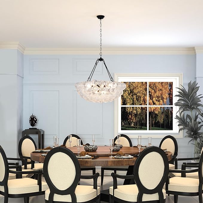 Modern Glass Bubble Globe Chandelier Lighting Luxury Hanging Black Pendant Light for Dining Room, Living Room, Entryway, Staircase, Dia 31.5 Inch
