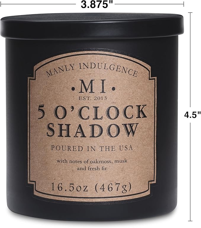 Manly Indulgence 5 O'Clock Shadow Scented Candles for Men, 16.5 oz Single Wick, Premium Soy Blend Wax, 60H Burn, Candles for Home Scented – Made in The USA