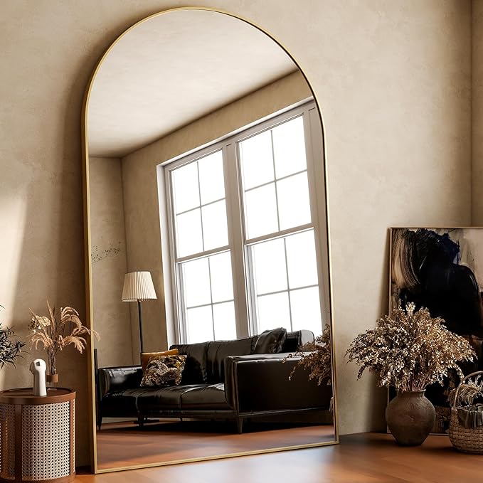 HARRITPURE 86x46 inch Full Length Mirror - Oversized Arched Mirror Aluminum Frame Full Body Floor Mirror with Stand for Living Room,Bedroom,Cloakroom,Gold