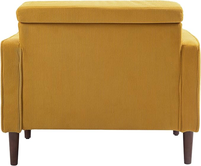 UIXE Corduroy Accent Chairs Set of 2, Modern Upholstered Living Room Arm Chair Comfy Bedroom Reading Armchair with Bolster Pillows, Mid-Century Track Armrest Tufted Single Sofa Seat (Yellow)