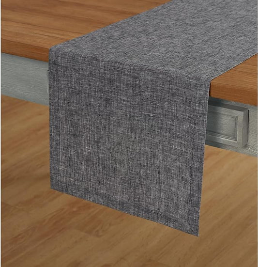 Solino Home Linen Chambray Black Table Runner 108 Inches Long - Athena, 100% Pure Linen Dining Table Runner 14 x 108 Inch for Halloween, Thanksgiving, Holiday
