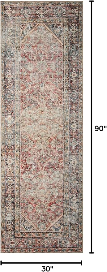 Loloi Amber Lewis Georgie Collection GER-01 Red/Navy 2'-6" x 7'-6", .19" Pile Height, Runner Rug