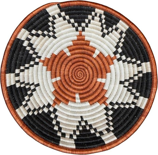 Handwoven African Basket Handmade sisal Fruit Bowl Wall Hanging decorative Baskets for Home Living Room Kitchen Centerpiece Zen Designs Arts and Crafts (Red Black Natural, 10in diameter)