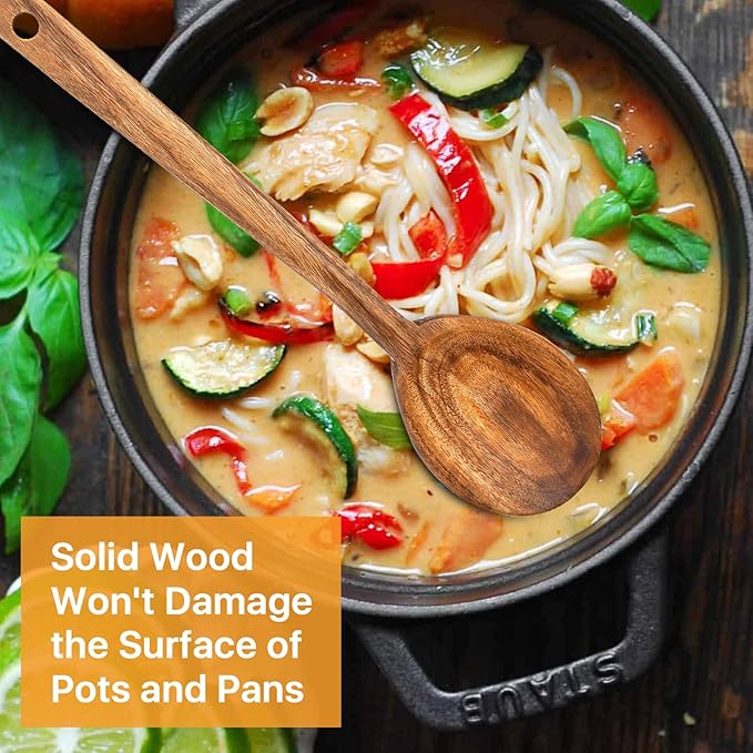 3 Pcs Olive Wood Cooking Spoon Set, Wooden Spoons, Long Handle Wooden Cooking Utensil, Large Wooden Utensils for Cooking Serving Mixing Stirring(12 in, 12 in, 11.2 in)