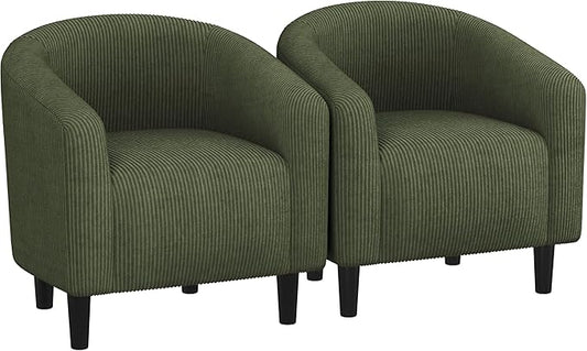 Yaheetech Barrel Chairs, Furry Accent Chairs, Sherpa Chairs with Soft Padded Armrest, Fuzzy Club Chairs for Living Room Bedroom Waiting Room Office, Accent Chairs Set of 2, Dark Green