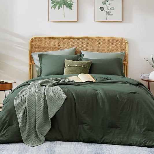WRENSONGE Full Size Comforter Set- 7 Pieces Deep Forest Bed in a Bag Full Size Comforter with Fitted Sheet, Flat Sheet, 2 Pillow Shams, 2 Pillowcases, Warm Bedding Sets for All Season