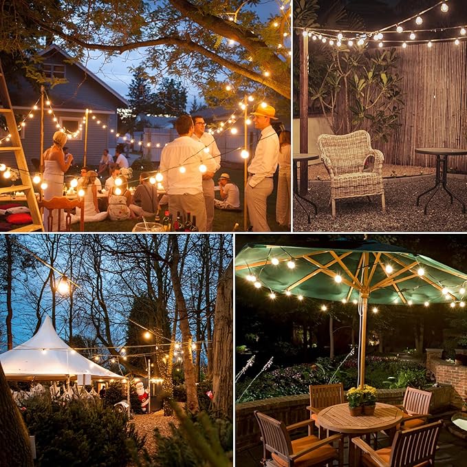 150FT LED Outdoor String Lights with 3 Color Lights, Dimmable String Lights for Outside with Remote, G40 Globe Waterproof Patio Lights with 75+2 Shatterproof Bulbs for Party Backyard BBQ House Camping