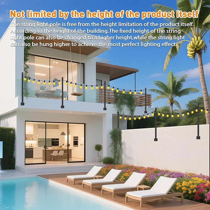 zoegi 8 Pack 2.8FT String Light Poles,Light Poles for Outside Lights with Fork,Outdoor Brackets Hanging Lights,Metal Stand for Deck Patio,Backyard,Wedding,Deck,Party