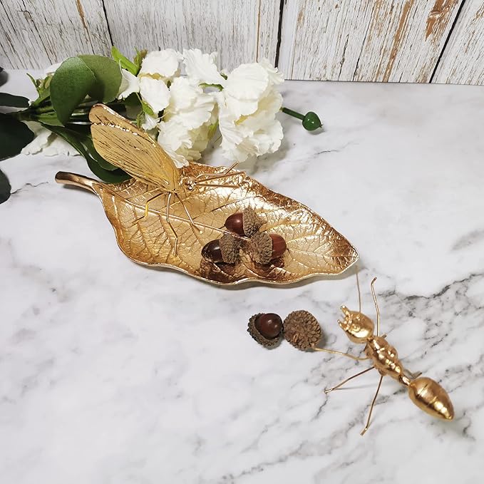 Jewelry Dish, Metal Trinket Dish Leaf Shaped Ring Holder Jewelry Organizer Vanity Dish Tray for Dresser Christmas Birthday Wedding Gifts (Single Mango Leaf)