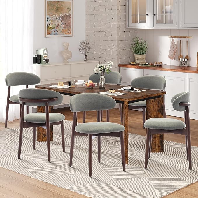 9-Piece Rectangular Dining Table Set for 8, 63" Industrial Kitchen Table with 8 Wooden Upholstered Dinner Chairs for Dining Room, Kitchen, Living Room, Brown+Green