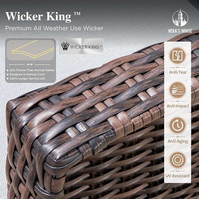 HERA'S HOUSE Outdoor Deck Furniture, High Back Wicker Patio Swivel Chairs with Rattan Table for Porch Balcony Lawn Garden, Grey