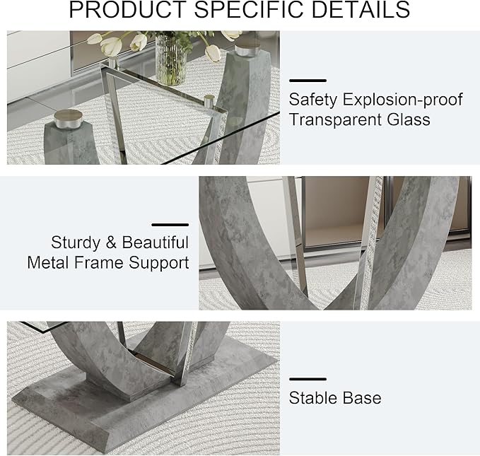 Glass Dining Table Set for 6, 7 PCS Kitchen Table Set with 6 Chairs,71" Tempered Glass Tabletop with Upholstered Chairs, Suitable for Dining Room and Kitchen