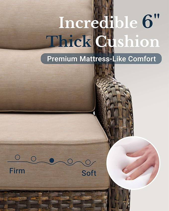 HILLGA Luxury Patio Furniture Set with 6-Inch Thick Cushions, High Back Outdoor Swivel Rocker Chairs and Patio Loveseat, 5-Piece All Weather Conversation Set for Porch Deck Pool Yard, Beige (V3)