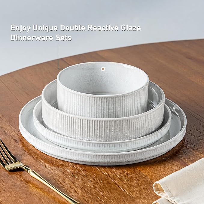 GBHOME Stoneware Dinnerware Sets for 8,Round Reactive Glaze Ceramic Plates and Bowls Set,Highly Scratch Resistant| Dishwasher & Microwave Safe Dishes Set,Service for 8(24Pcs)