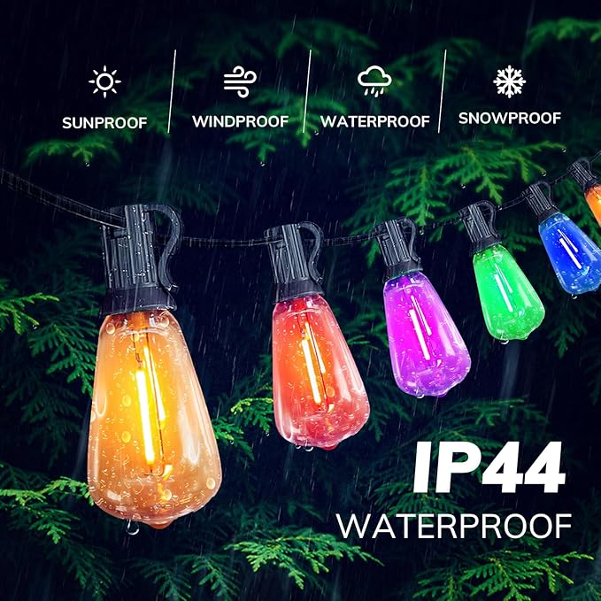 Achin Colored Outdoor String Lights 100Ft LED Multicolor Patio Lights with 55pcs ST38 Colorful Shatterproof Bulbs Rainbow String Lights for Bistro Christmas