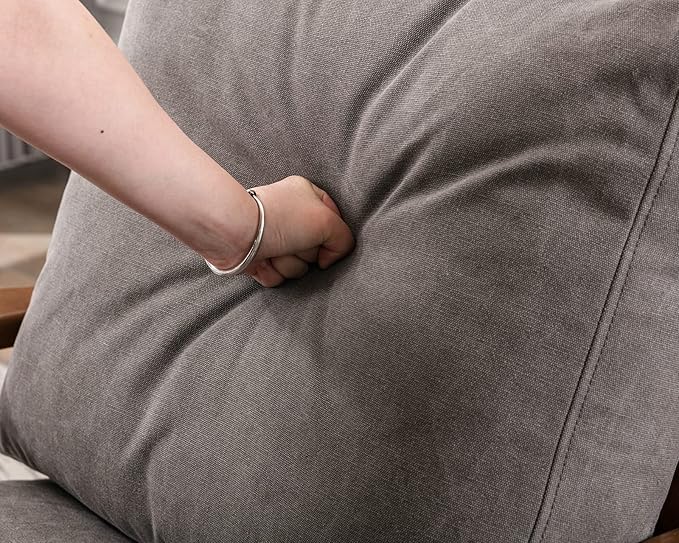 HNY Mid Century Arm Chair, Upholstered Accent Armchair with Wood Frame and Canvas Cushions, Leisure Reading Chair Slipper Chair for Living Room, Bedroom, Gray