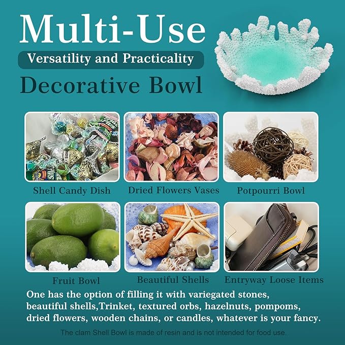 Turquoise Coral Textured Decorative Bowl,9.45" Medium Resin Decorative Centerpiece Bowl for Coastal Beach theme house table centerpiece decorations & Nautical decorations for coffee table