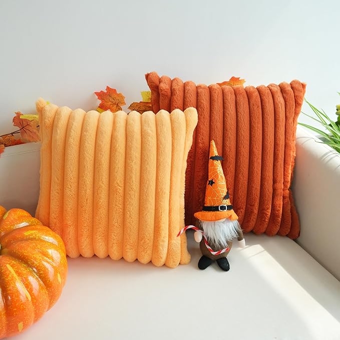 JOJUSIS Pack of 2 Faux Fur Plush Decorative Throw Pillow Covers Couch Cushion Case Soft Pillowcases Farmhouse Fall Home Decor (Rust, 16 x 16-Inch)