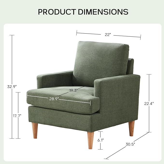 VKNOW Mid-Century Accent Chairs Set fo 2, Modern Upholstered Armchair for Living Room,Comfy Reading Accent Chairs with Wood Legs for Bedroom, Green Polyester