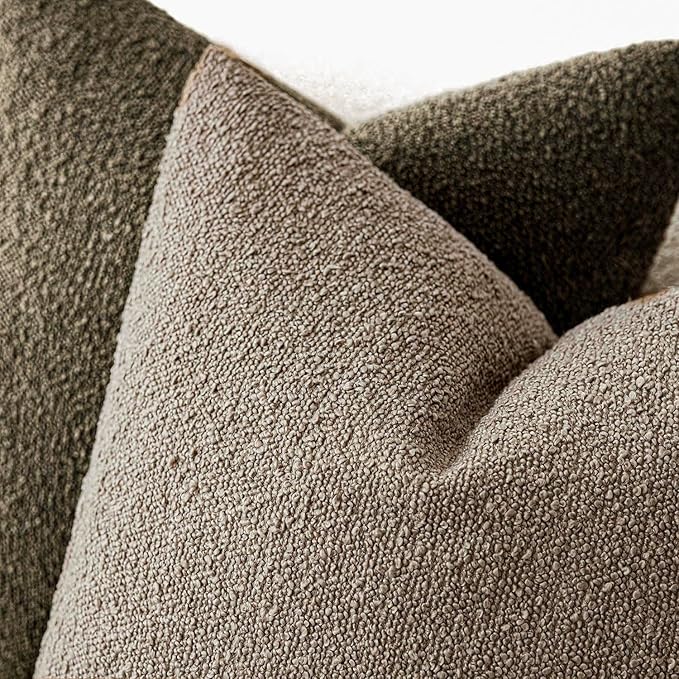 Foindtower Set of 2, Decorative Textured Boucle Throw Pillow Covers Accent Solid Pillow Cases Neutral Cozy Couch Cushion Case for Chair Sofa Bedroom Living Room Home Decor 16x16 Inch Light Khaki Tan