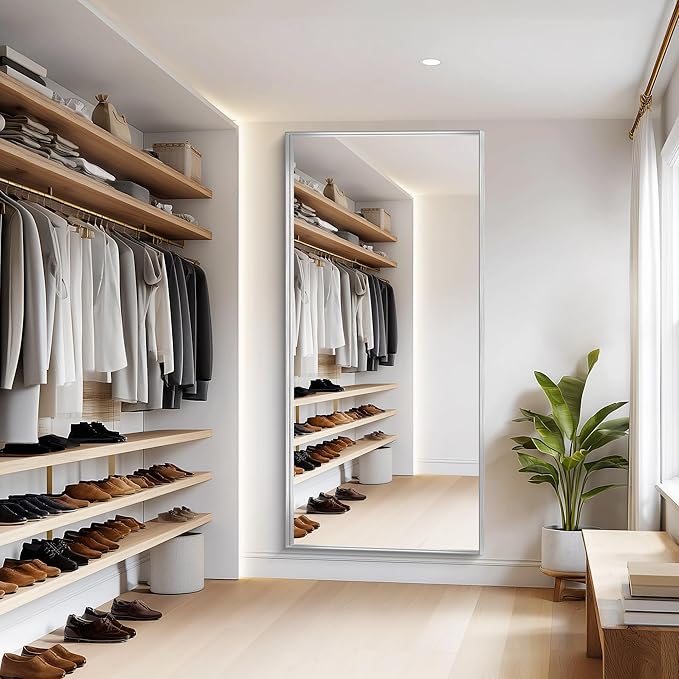 Silver Bathroom Mirror, 72x36 Inch Rectangular Framed Mirror, Large Wall Mounted Bathroom Vanity Mirror Over Sink for Bedroom,Restroom, Living Room, Hangs Vertically or Horizontally