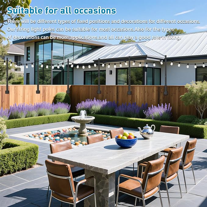 AILBTON 4 Pack Suspension Outdoor String Light Poles for Outside String Lights Hanging,with Clip and Holder,Light Post Mounting Stand for Patio Fence Wall Garden Backyard Deck