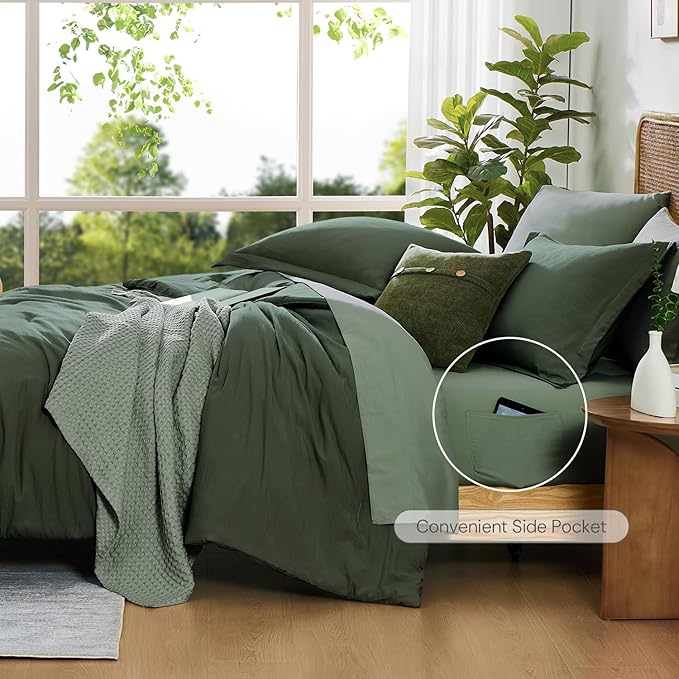 WRENSONGE King Comforter Set, 7 Pieces Deep Forest Soft Bed in a Bag King with Fitted Sheet, Flat Sheet, 2 Pillow Shams, and 2 Pillowcases- Warm Bedding Set for All Season