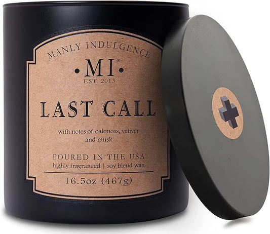 Manly Indulgence Last Call Scented Candles for Men, 2 Wick, 16.5 oz, Premium Soy Blend Wax, 60H Burn, Candles for Home Scented - Made in The USA