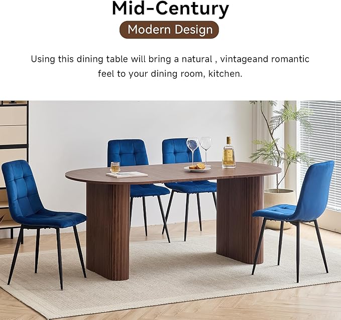 5-Piece Dining Table Set for 4 6 People with Heavy Duty Legs Dining Room Tables Set for 4 Table and Chairs for Living Room Kitchen Apartment(Walnut Table with 4 Blue Chairs)