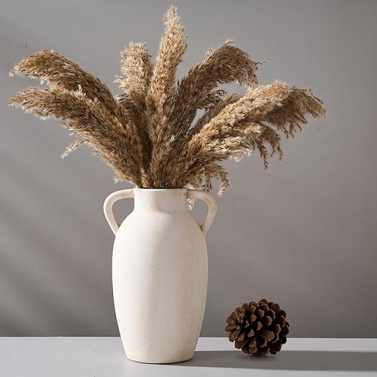 Ceramic Vase, 9.84 Inch Terracotta Vase with Handles, Boho Decor Decorative Vase, Rustic Vase for Home Decor, Farmhouse, Living Room, Table - Beige