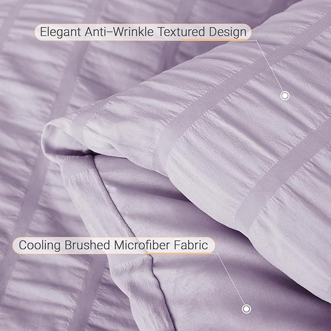 MUXHOMO 7 Pieces Queen Comforter Set, Seersucker Bed in a Bag Queen Size, All Season Luxury Bedding Set with Comforter, Flat Sheet, Fitted Sheet, Pillowcases & Shams, Lavender