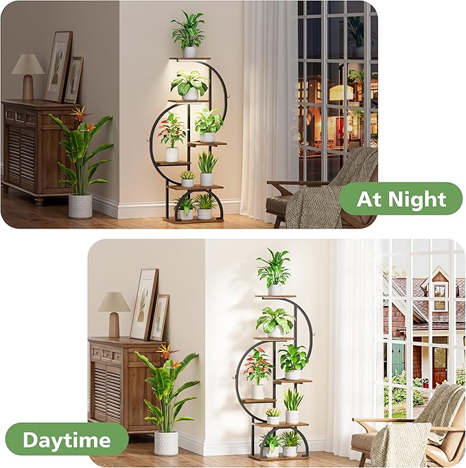 Plant Stand Indoor with Grow Lights - 6 Tiered Indoor Plant Shelf, 47.2" Metal Corner Plant Stands for Indoor Plants, Dual-arc Shape Plant Rack Display for Indoor Plants Multiple, Flower Holder for Living Room Patio Balcony Décorack