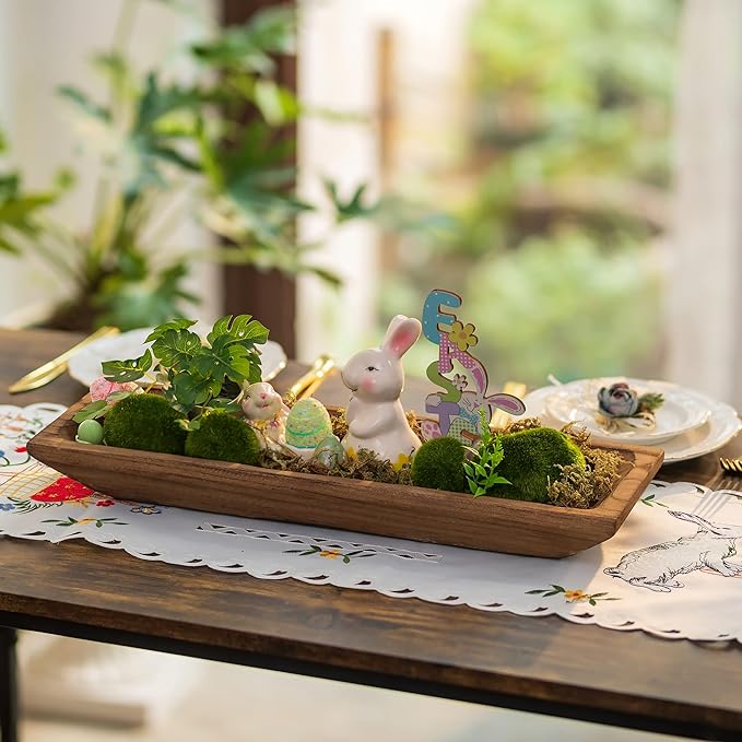 Hanobe Decorative Wood Dough Bowl: Large Long Wooden Bowl for Entry Way Table Home Decor - Coffee Table Decor for Living Room - Dining Table Centerpiece Decor, Brown